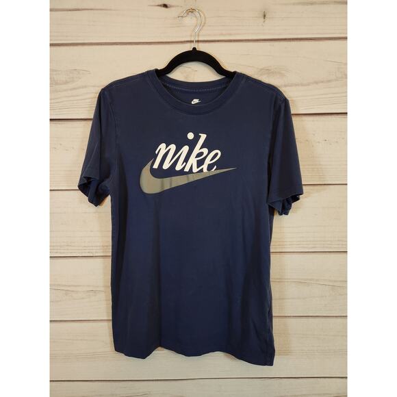 Nike Womens Navy Blue Cotton Solid Short Sleeve Crew Neck Tee Shirt Size‎ Small - Picture 1 of 6
